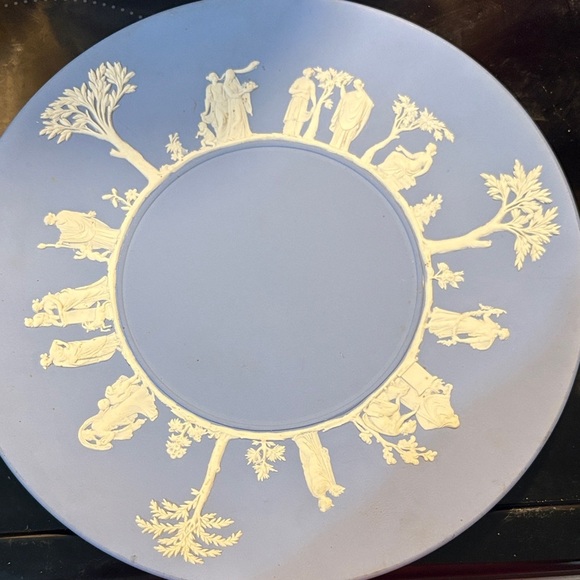 Wedgwood Cream On Blue Jasperware Cake Plate 9.5 Inches vintage - Picture 5 of 5